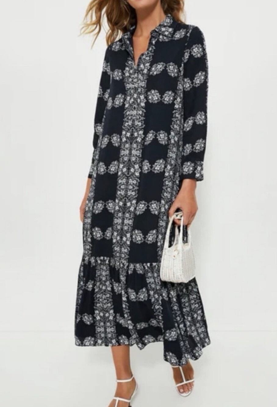 Tuckernuck Hyacinth House Floral Boho Miller Tiered Maxi Shirt Dress M Preppy